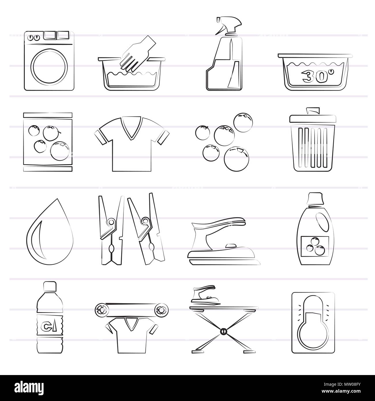 Washing machine and laundry icons - vector icon set Stock Vector Image ...