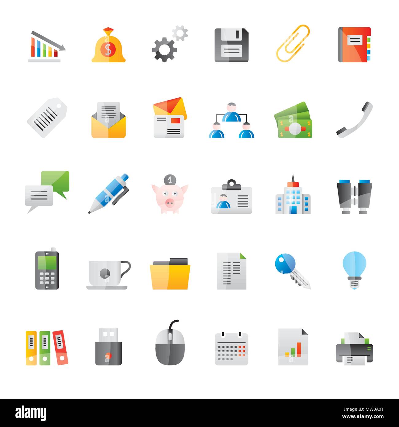 Realistic Business, Office and Finance Icons 2 - Vector Icon Set Stock ...