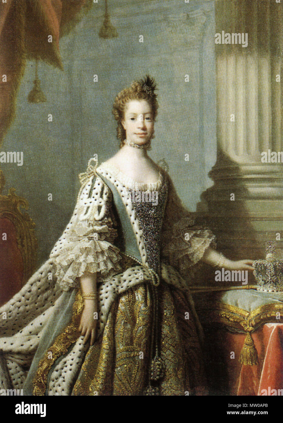 . Sophia Charlotte of Mecklenburg-Strelitz .      This PNG image has a thumbnail version at File: Queen Charlotte by studio of Allan Ramsay.jpg. Generally, the thumbnail version should be used when displaying the file from Commons, in order to reduce the file size of thumbnail images. Any edits to the image should be based on this PNG version in order to prevent generational loss, and both versions should be updated. See here for more information. Deutsch | English | suomi | français | македонски | മലയാളം | português | русский | +/−  Charlotte Sophia of Mecklenburg-Strelitz, by studio of Allan Stock Photo