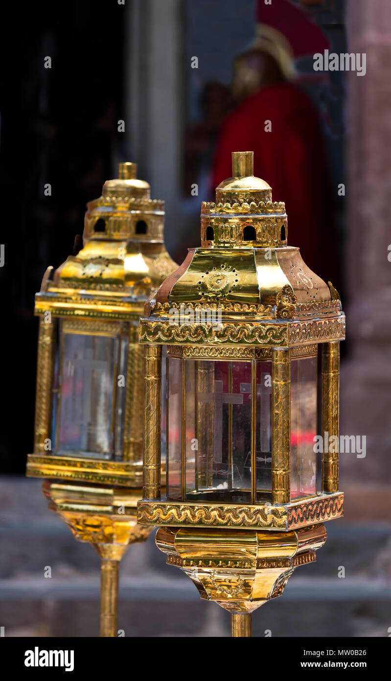 Traditional lanterns are used in the Good Friday Procession called Santo Encuentro which starst at the SAN RAFAEL chapel - SAN MIGUEL DE ALLENDE, MEXI Stock Photo