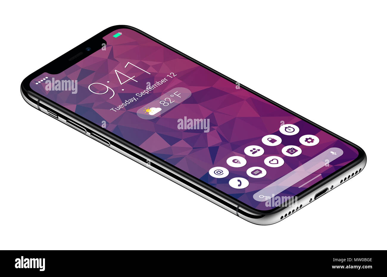 Isometric view frameless smartphone concept with material design flat UI  interface similar to Android P Stock Photo - Alamy