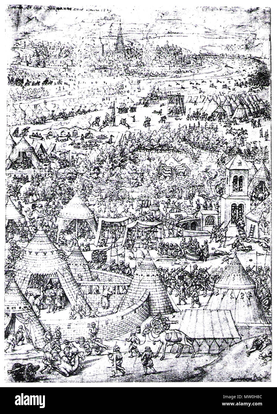 . English: en:Engraving of the Siege of Vienna (1529) Deutsch: Erste Wiener Türkenbelagerung, zeitgenössische Darstellung von Bartholomäus Beham (1502-1540) . Bartholomäus Beham 557 Siegeofvienna-1529 Stock Photo
