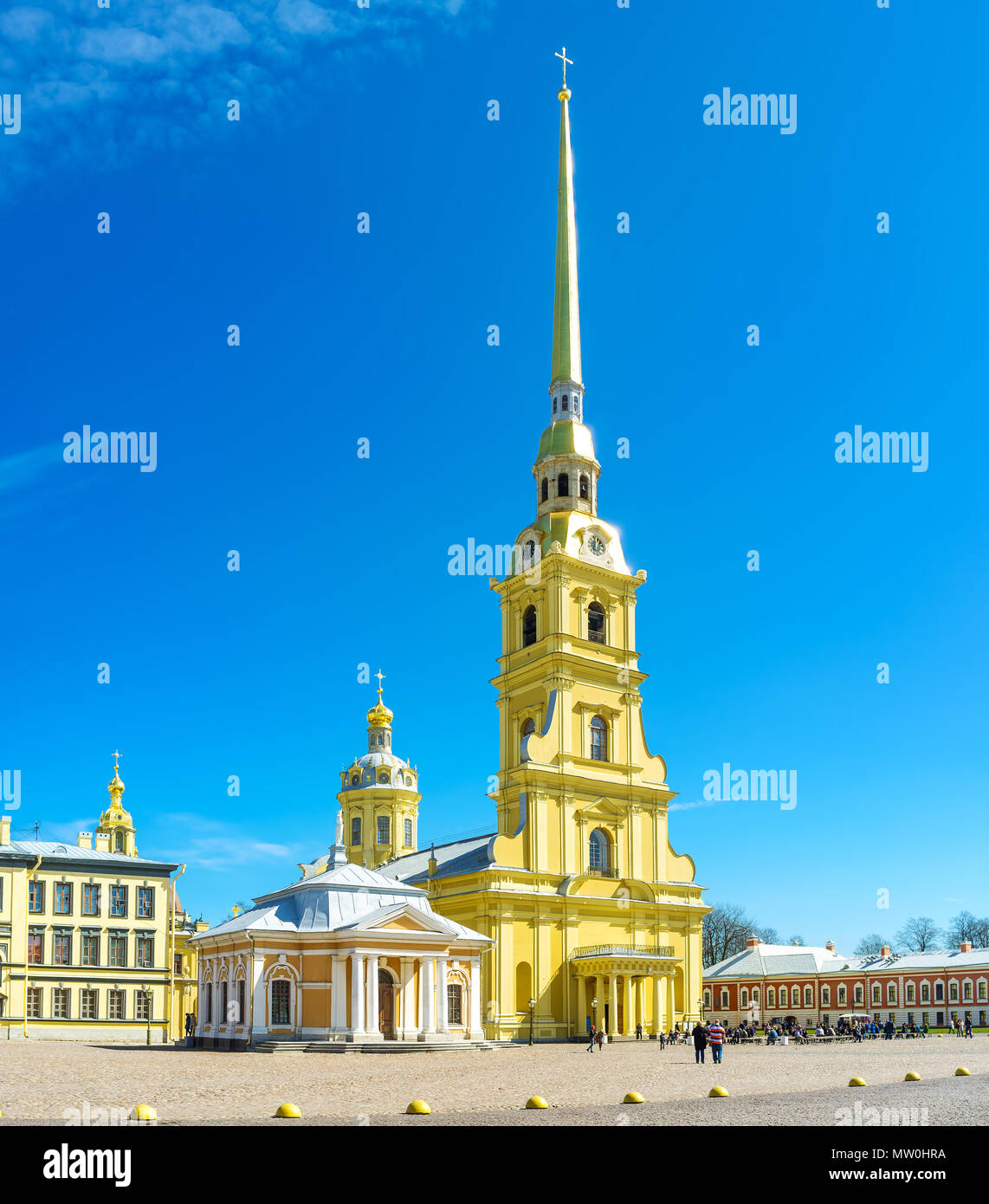 SAINT PETERSBURG, RUSSIA - APRIL 27, 2015: The beautiful high Peter and Paul Cathedral is the most notable landmark of the city, located in Peter and  Stock Photo