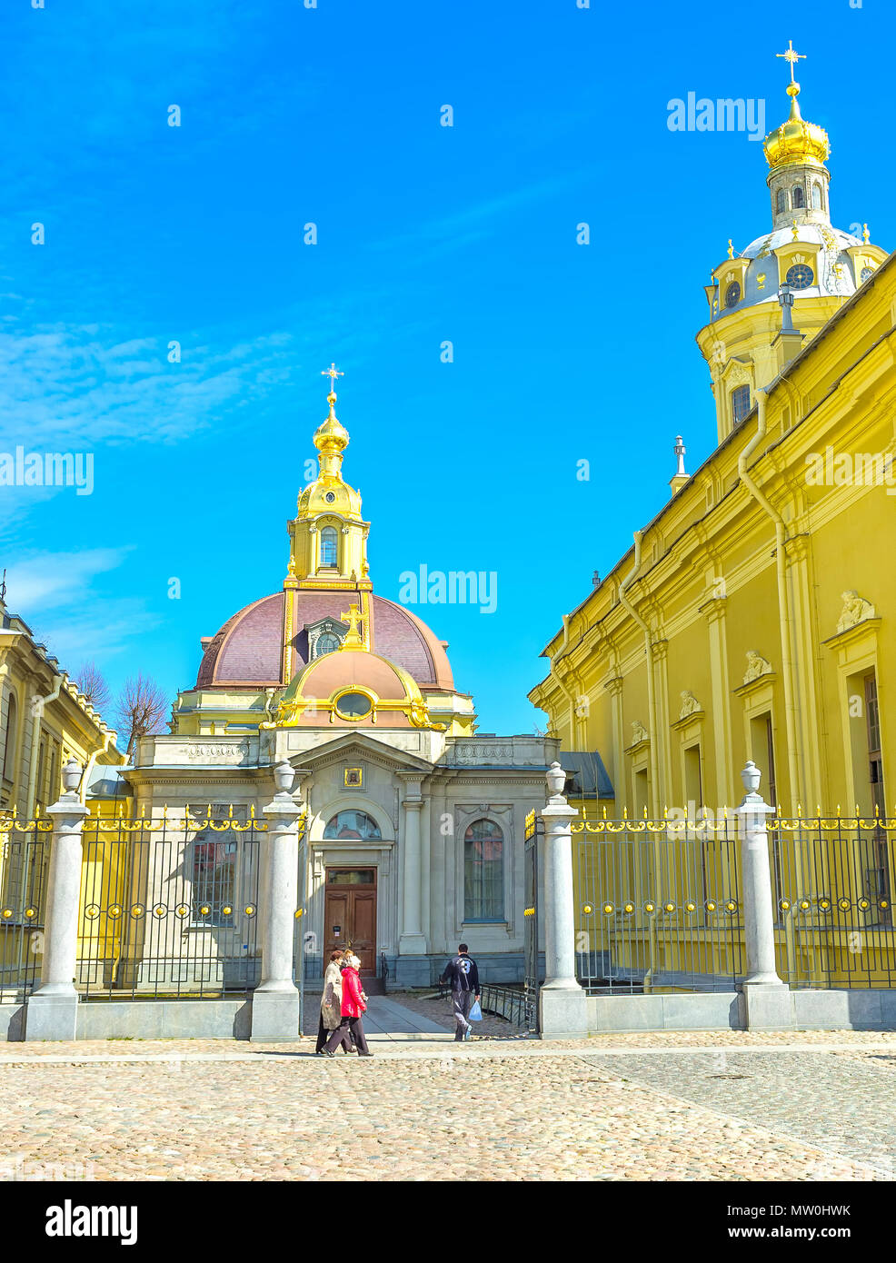 SAINT PETERSBURG, RUSSIA - APRIL 27, 2015:  The entrance to the Grand Ducal Burial Vault, the beautiful architectural structure that adjoins to Peter  Stock Photo