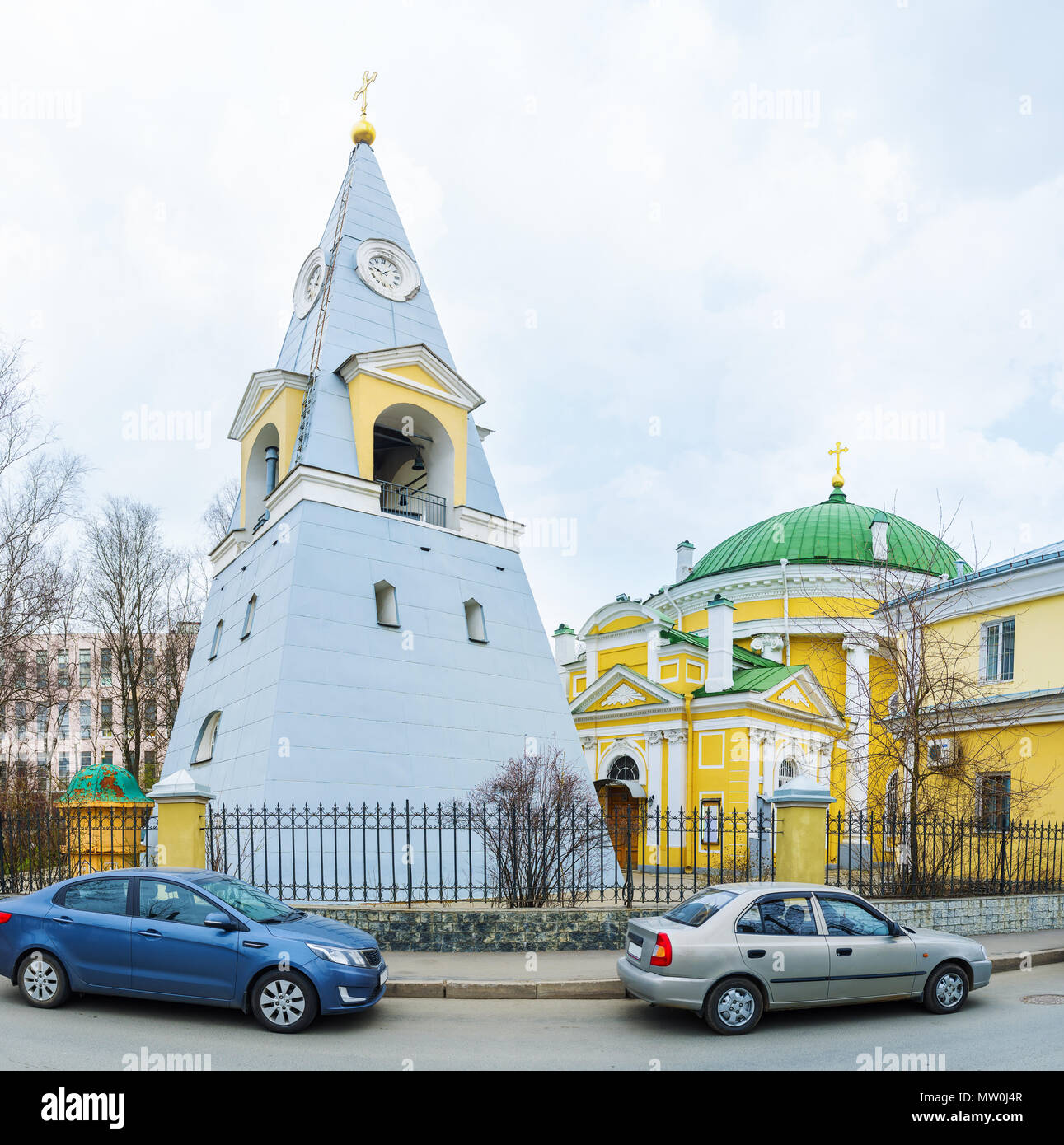 The Holy Trinity Church built in form of traditional Easter dishes, Kulich and Paskha, Saint Petersburg, Russia Stock Photo