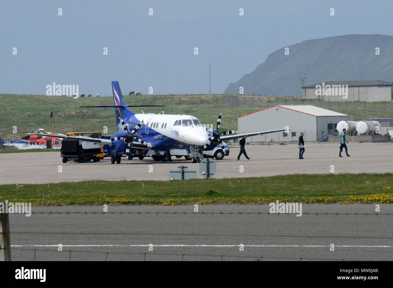 Sumburgh airport in the Shetland Isles. The airport is the main entry by pane to the islands fro tourist and oil workers Stock Photo