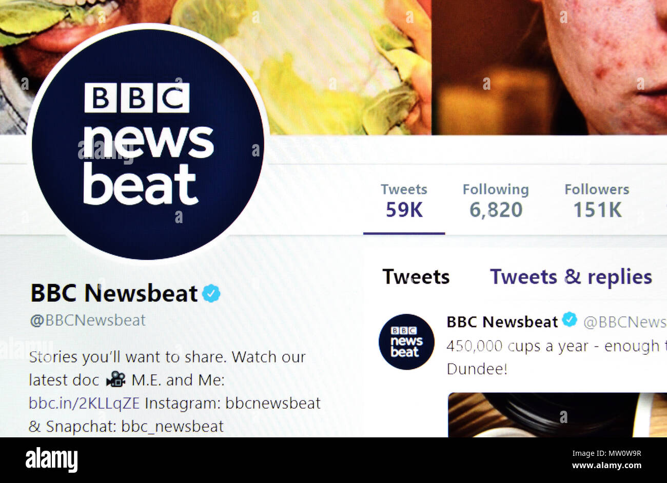 BBC Newsbeat Twitter page (2018) Stock Photo