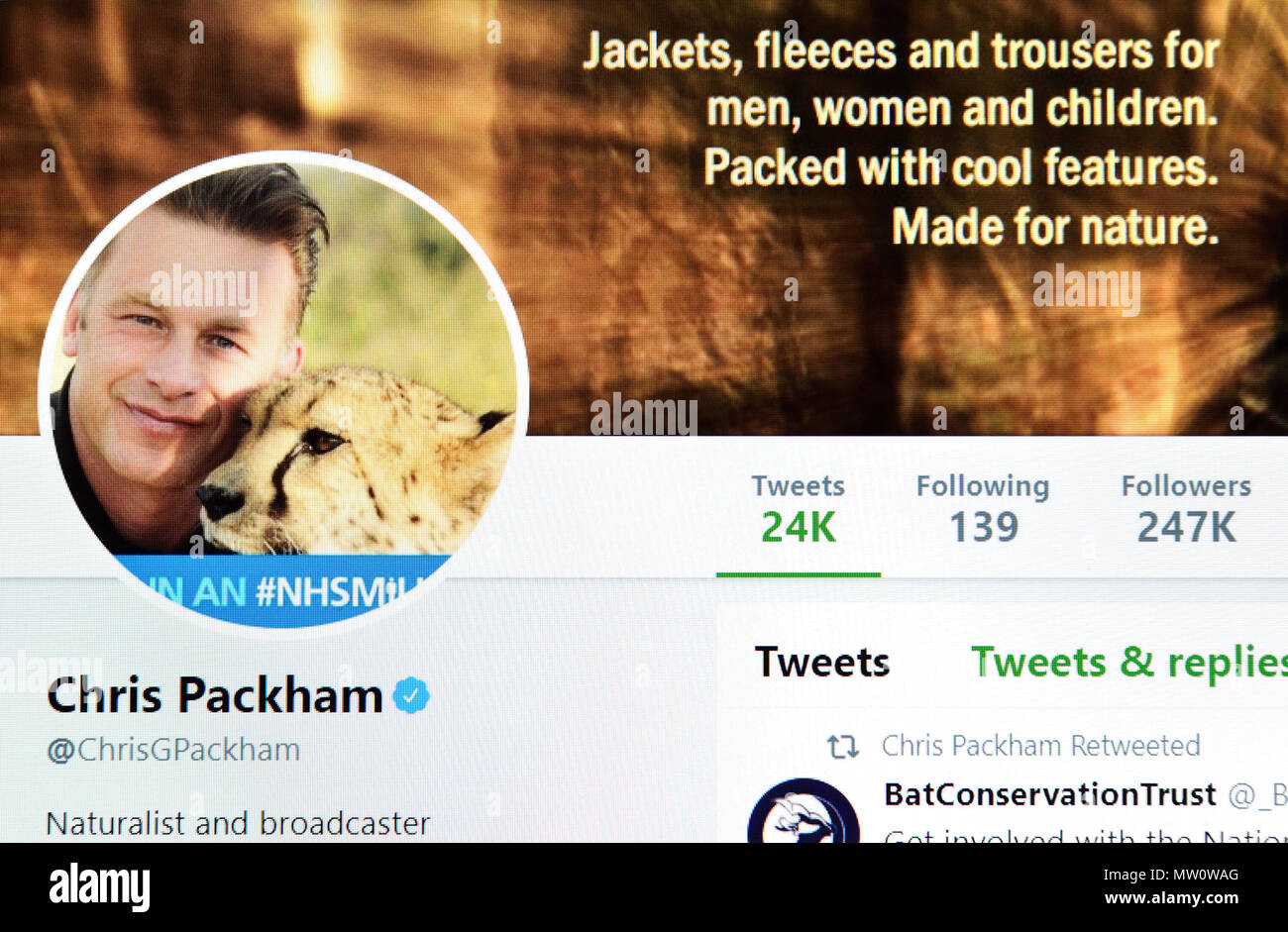 Chris Packham Twitter page (2018) Stock Photo