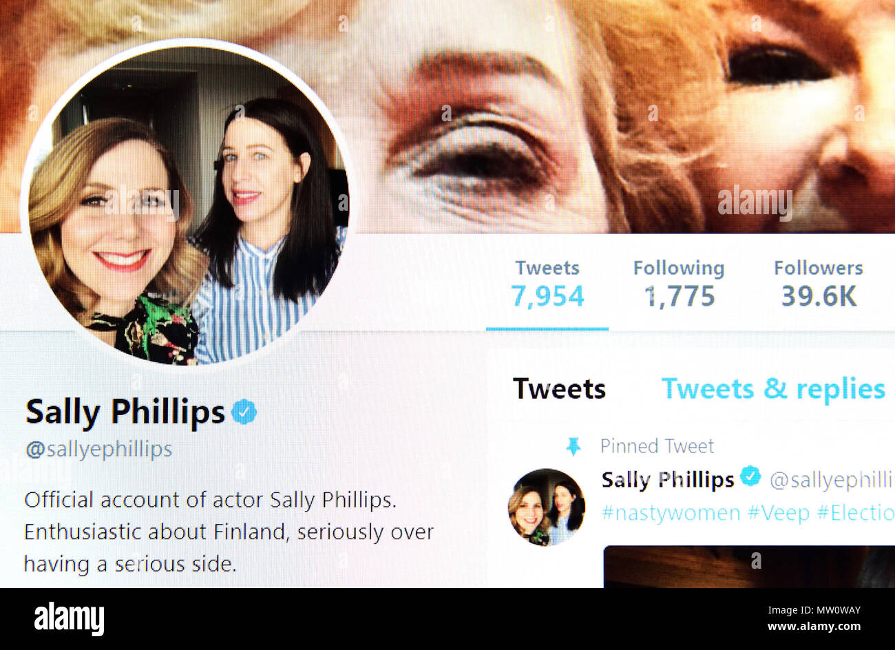Sally Phillips Twitter page (2018) Stock Photo