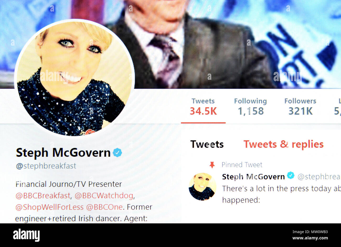 Steph McGovern Twitter page (2018) Stock Photo