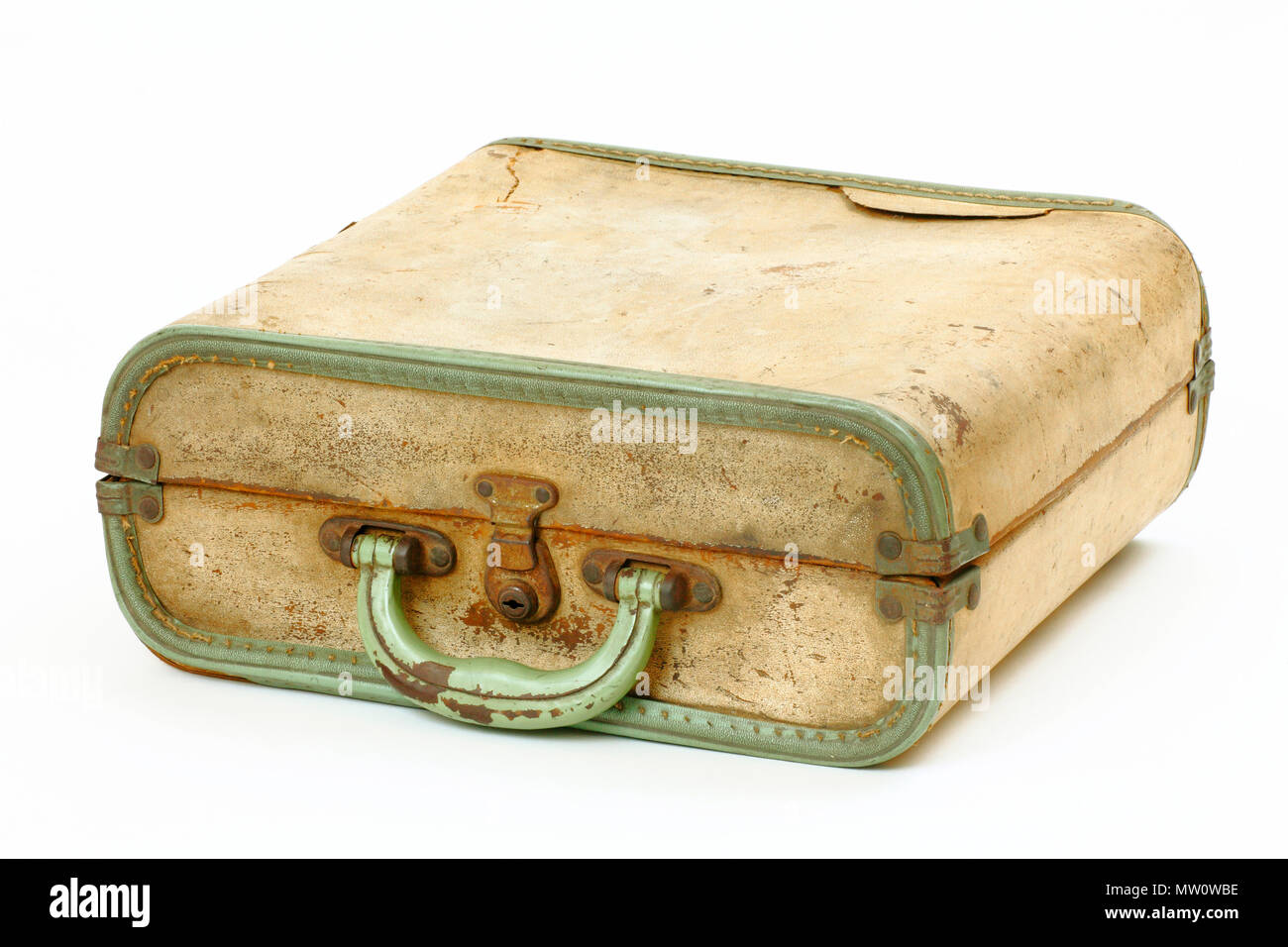 antique and vintage travel suitcase. isolated on white background Stock Photo