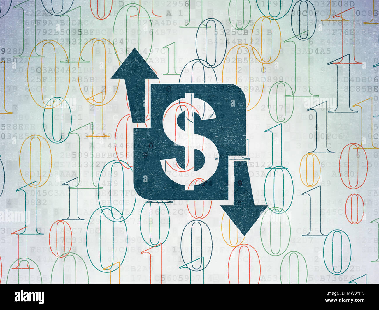 Business concept: Painted blue Finance icon on Digital Data Paper background with  Binary Code Stock Photo