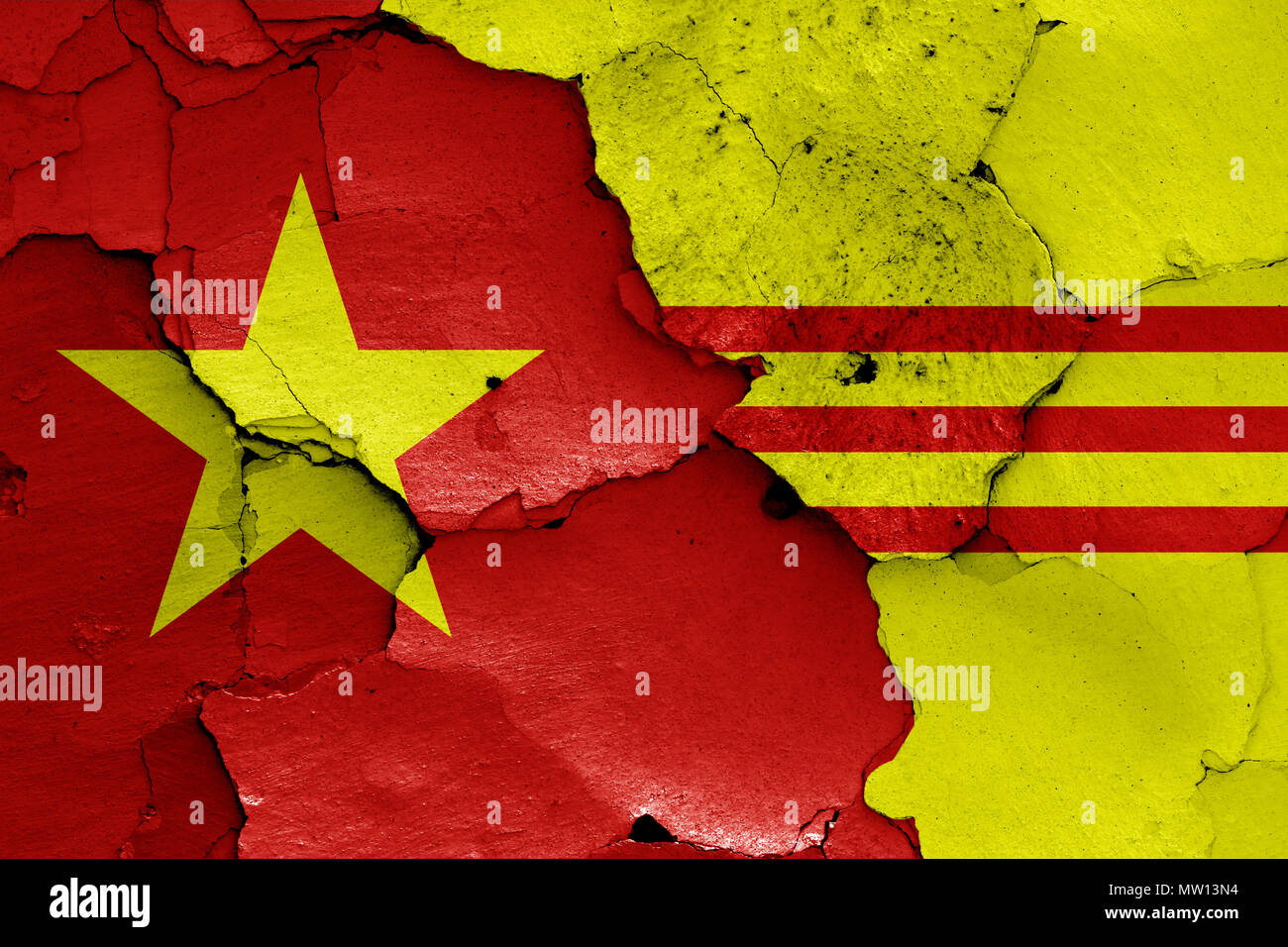 flags of North Vietnam and South Vietnam Stock Photo