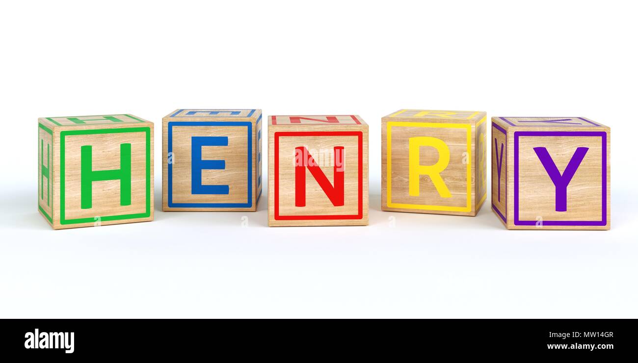 The name henry written with Isolated wooden toy cubes Stock Photo Alamy