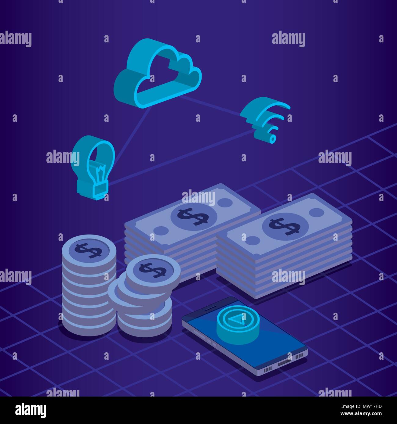 finacial transaction isometric set icons Stock Vector