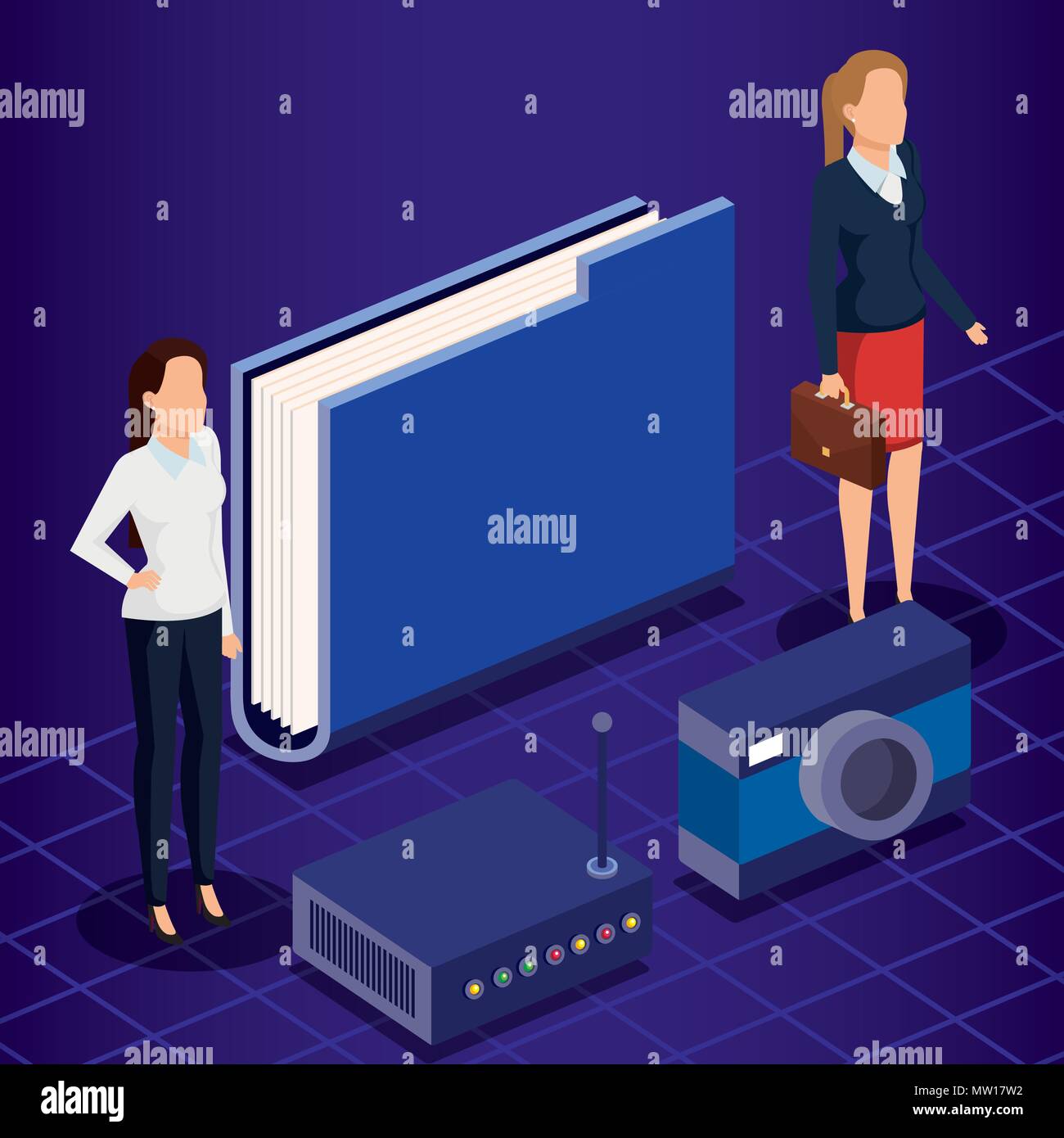digital technology with business people isometric Stock Vector Image ...