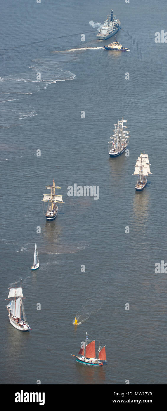 Aerial photo of tall ships leaving Liverpool on River Mersey Stock ...