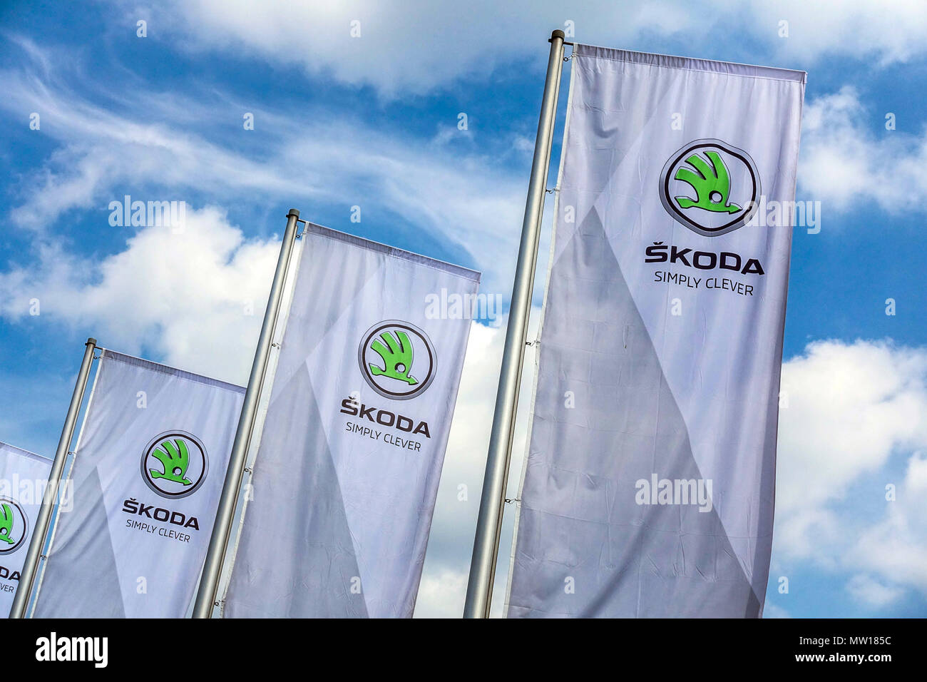 Skoda logo, sign Skoda advert Stock Photo