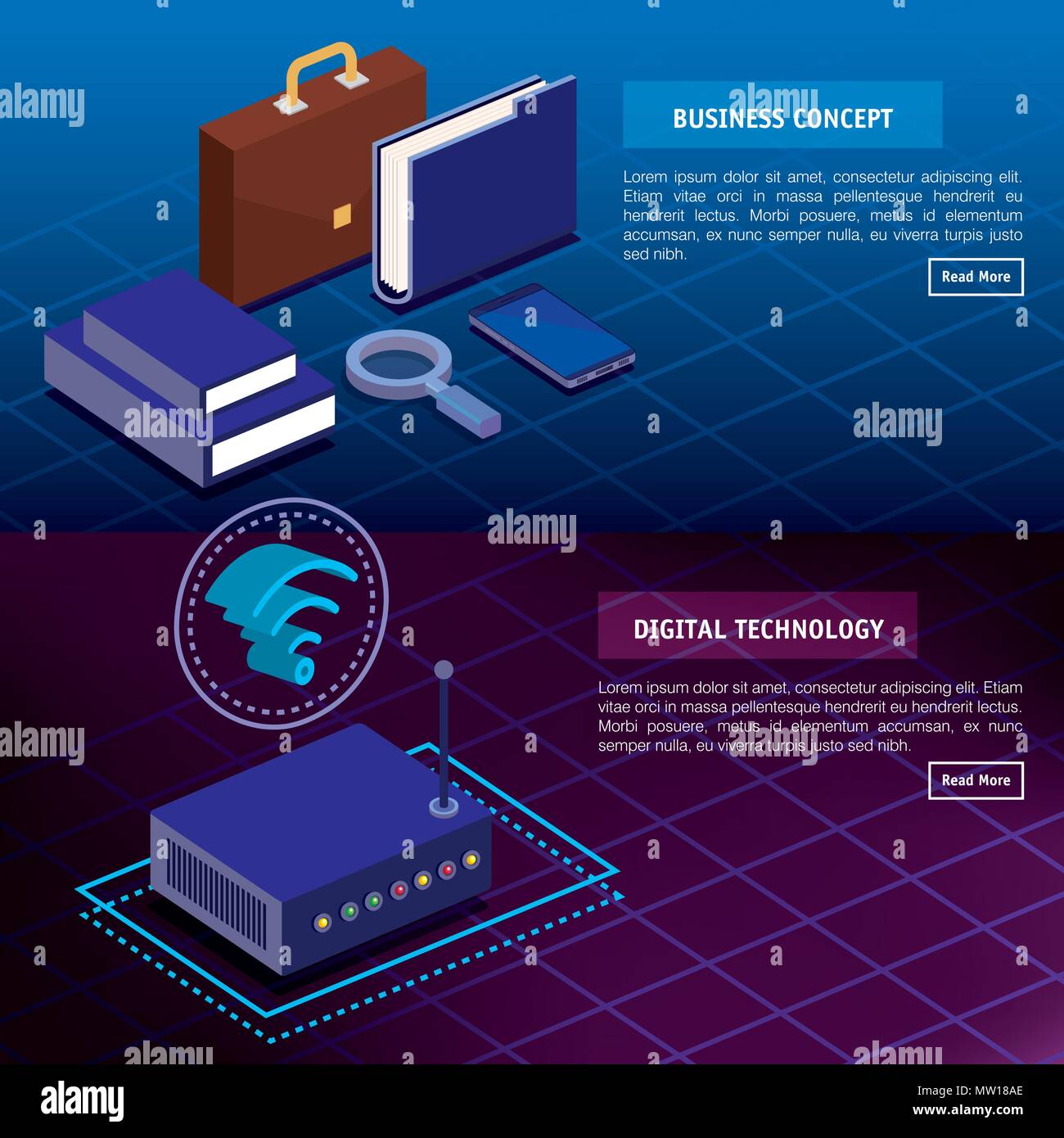 digital technology and business concept isometrics icons Stock Vector