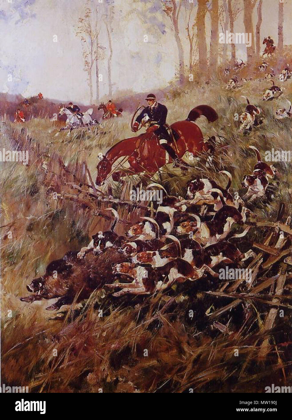 . Gemälde von René Princeteau (1843-1914) . 1914 oder früher. René Princeteau 502 Princeteau Wildschweinjagd Stock Photo