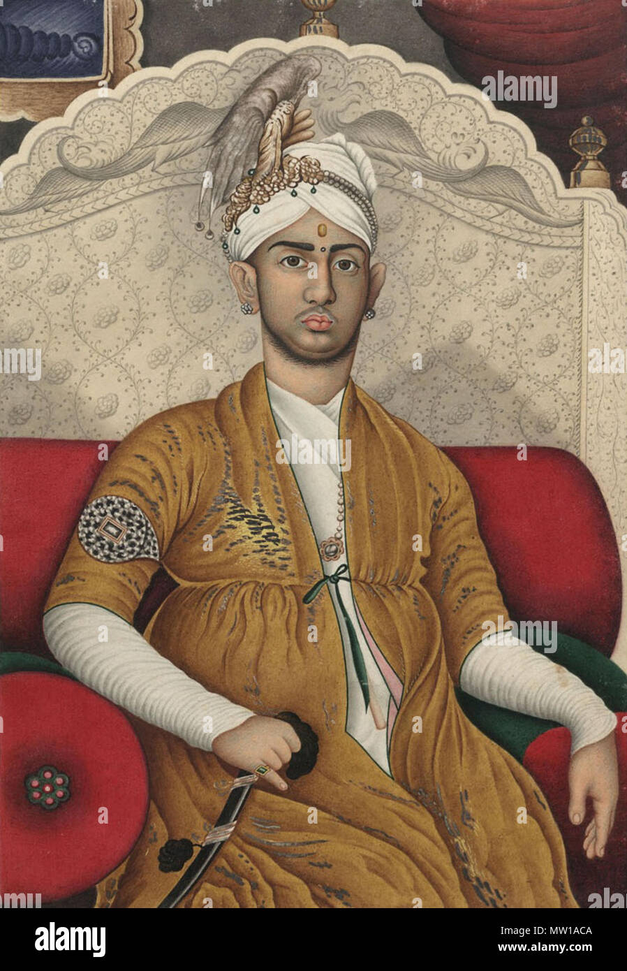 . English: Half-length portraits of Rama Varma (1813-1846), Maharaja of the Kingdom of Travancore . 1842. Stephen Crening 582 Swathi Thirunal of Travancore Stock Photo