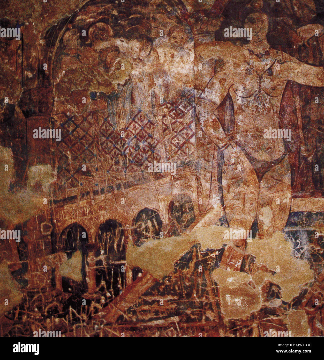 . English Fresco of bathing woman — at Qasr Amra,. Hammambathouse