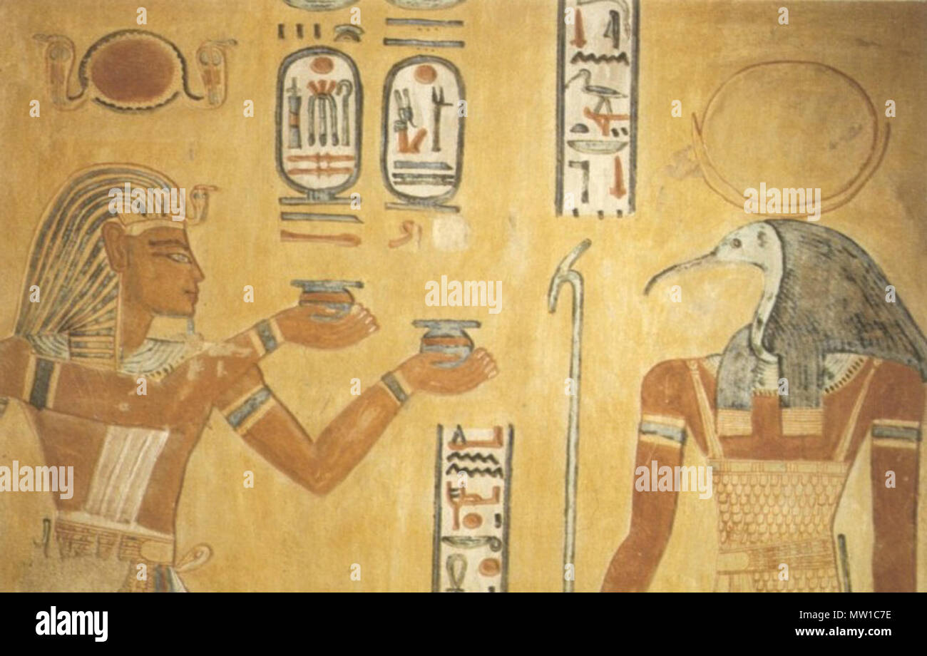 . English Ramses III. in front of god Thoth in tomb of Khaemwaset