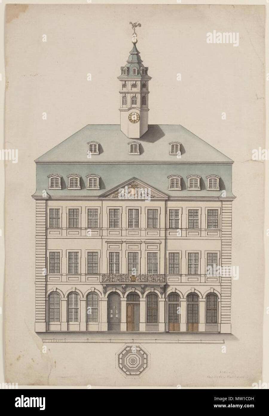 . Hanau, Entwurf zum Neustädter Rathaus, Aufriß und Schnitt . circa ...