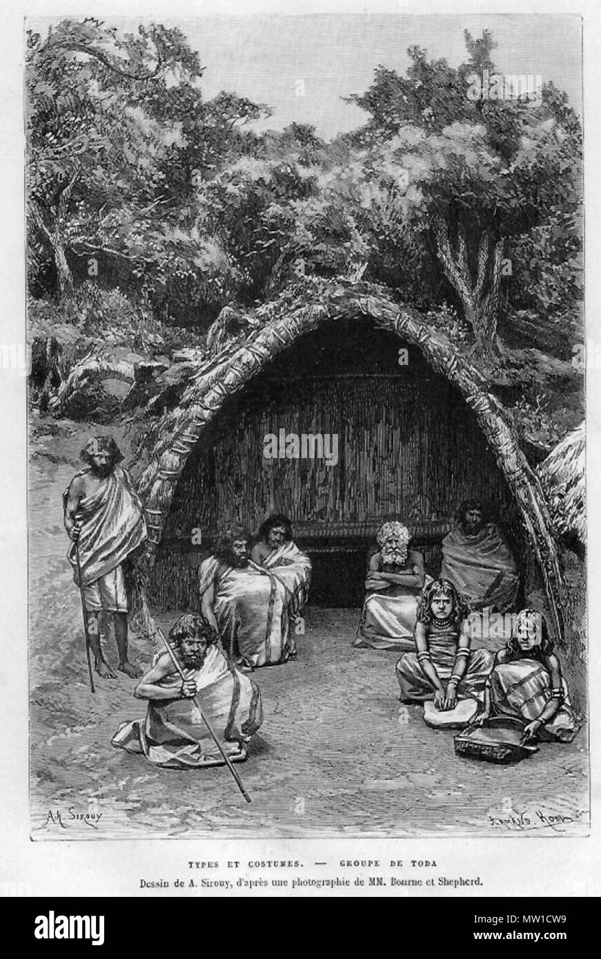 . English: 'Groupe de Toda,' from 'Nouvelle Geographie Universelle: Inde et Indo-chine,' by Elisee Reclus, 1883* Source: ebay, Aug. 2006 . 1883. Elisee Reclus 513 Reclus1883 Stock Photo