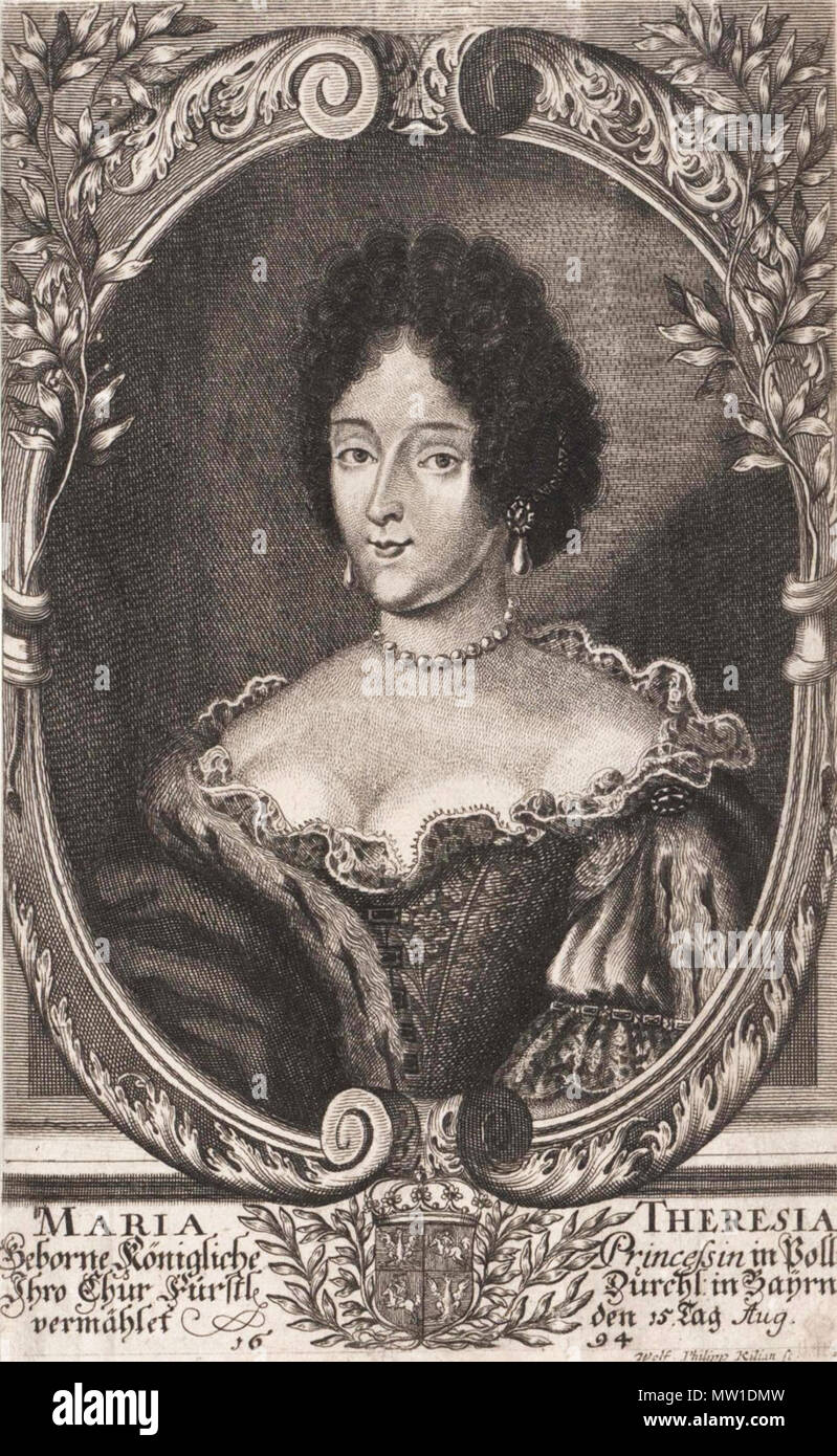 .  Deutsch: Therese Kunigunde von Polen (1676-1730) war eine Tochter von König Johann III. Sobieski von Polen und die zweite Frau von Kurfürst Maximilian II. Emanuel von Bayern English: Theresa Kunegunda Sobieska (1676–1730) was a Polish princess, an Electress of Bavaria and of the Electorate of the Palatinate. She also served as Regent of the Palatinate in 1704–05. Polski: Teresa Kunegunda Sobieska (1676-1730), królewna polska, księżna bawarska, córka króla Jana III Sobieskiego i Marii Kazimiery d’Arquien. . 1694.    Wolfgang Philipp Kilian  (1654–1732)     Description German engraver  Date o Stock Photo