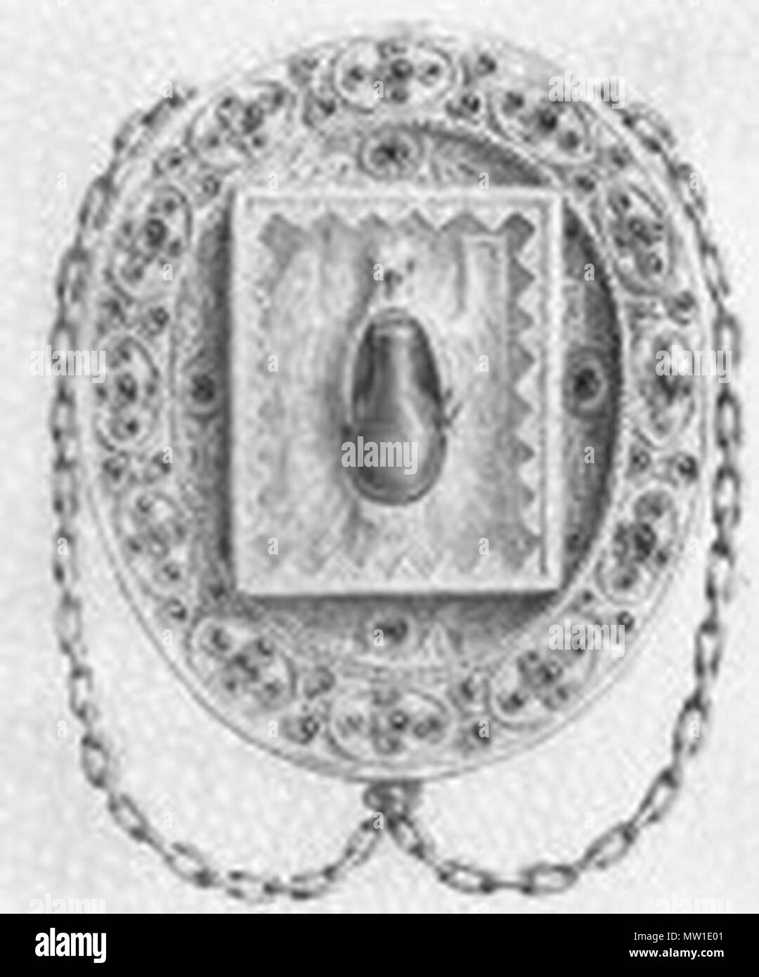 . Français La Sainte Ampoule dans son reliquaire (gravure, 18. siècle) Deutsch Die Heilige