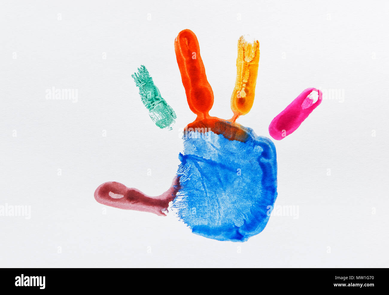 Colourful impression of a painted child's hand Stock Photo