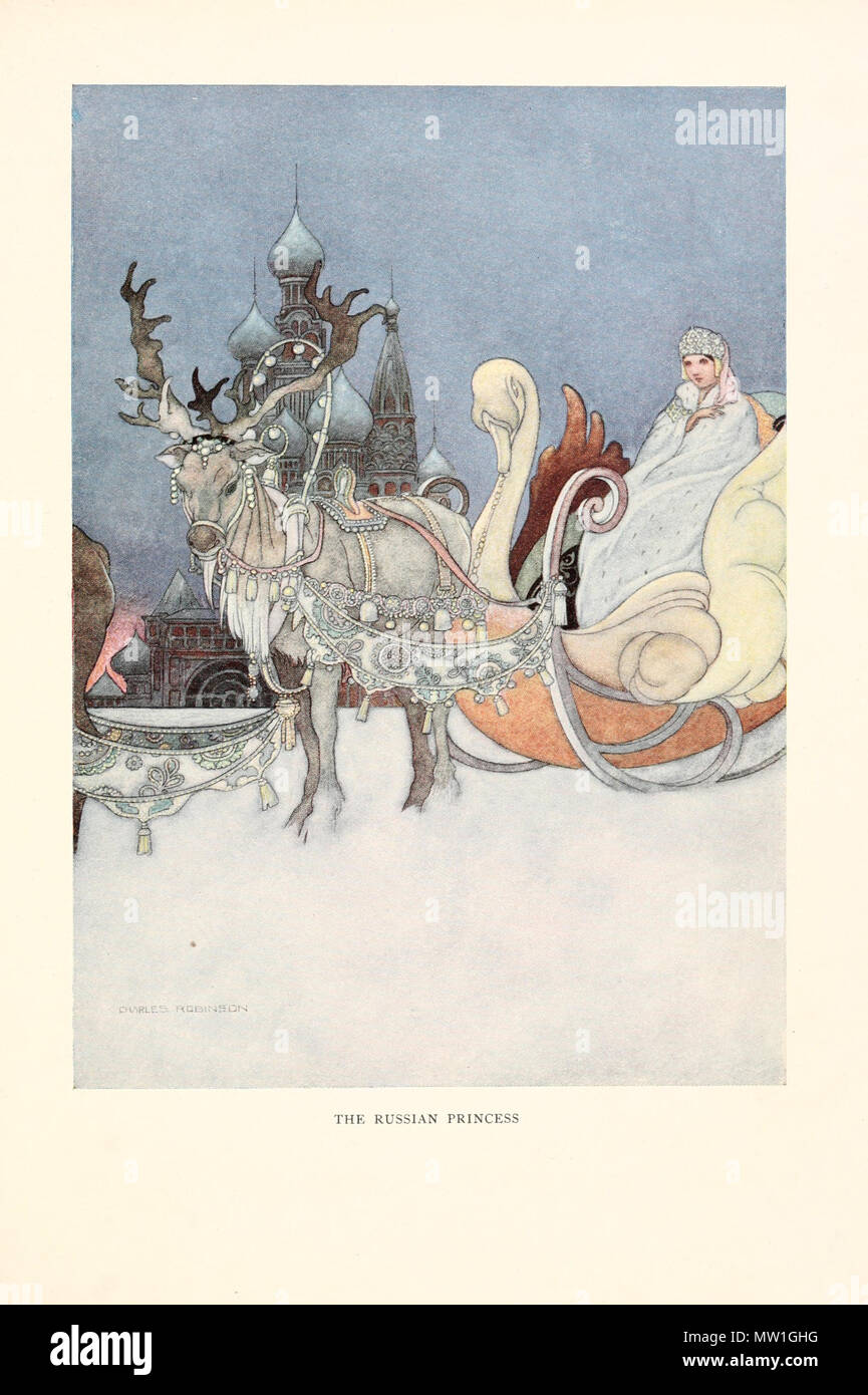 . English: The rich making merry in their beautiful houses while the beggars were sitting at the gates. Illustration to Oscar Wilde's The Happy Prince and Other Tales, by Charles Robinson. 1913. Charles Robinson 599 The Russian princess Stock Photo