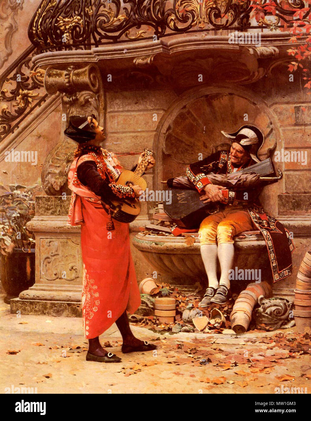 . English: The Serenade by Jehan Georges Vibert. Unknown date. Jehan Georges Vibert (1840-1902) 599 The Serenade by Jehan Georges Vibert Stock Photo