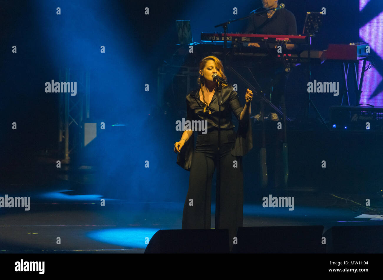 Rome, Italy. 30th May, 2018. After Cascina's date zero and the concert at the Teatro degli Arcimboldi in Milan, Noemi performed on May 30, 2018 in her own city, Rome, at the Auditorium Parco della Musica for the promotion of her new album "La Luna", composed by 13 unpublished songs, including "Never stop looking for me" presented at the 68th edition of the Sanremo Festival. An album where rock, blues, electronics and country live together, a record where the singer gets back into the game. Credit: Leo Claudio De Petris/Pacific Press/Alamy Live News Stock Photo