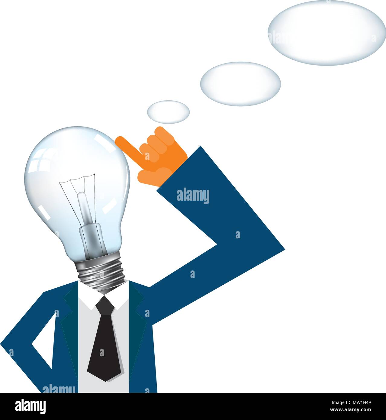 His head full of great ideas,head is made up of a light bulb. Stock Vector