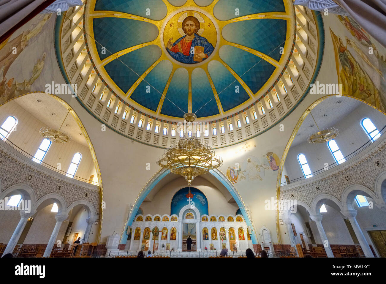Interior view with dome, Orthodox Resurrection Cathedral, Cathedral of Christ's Resurrection, Katedralja e Ringjalljës së Stock Photo