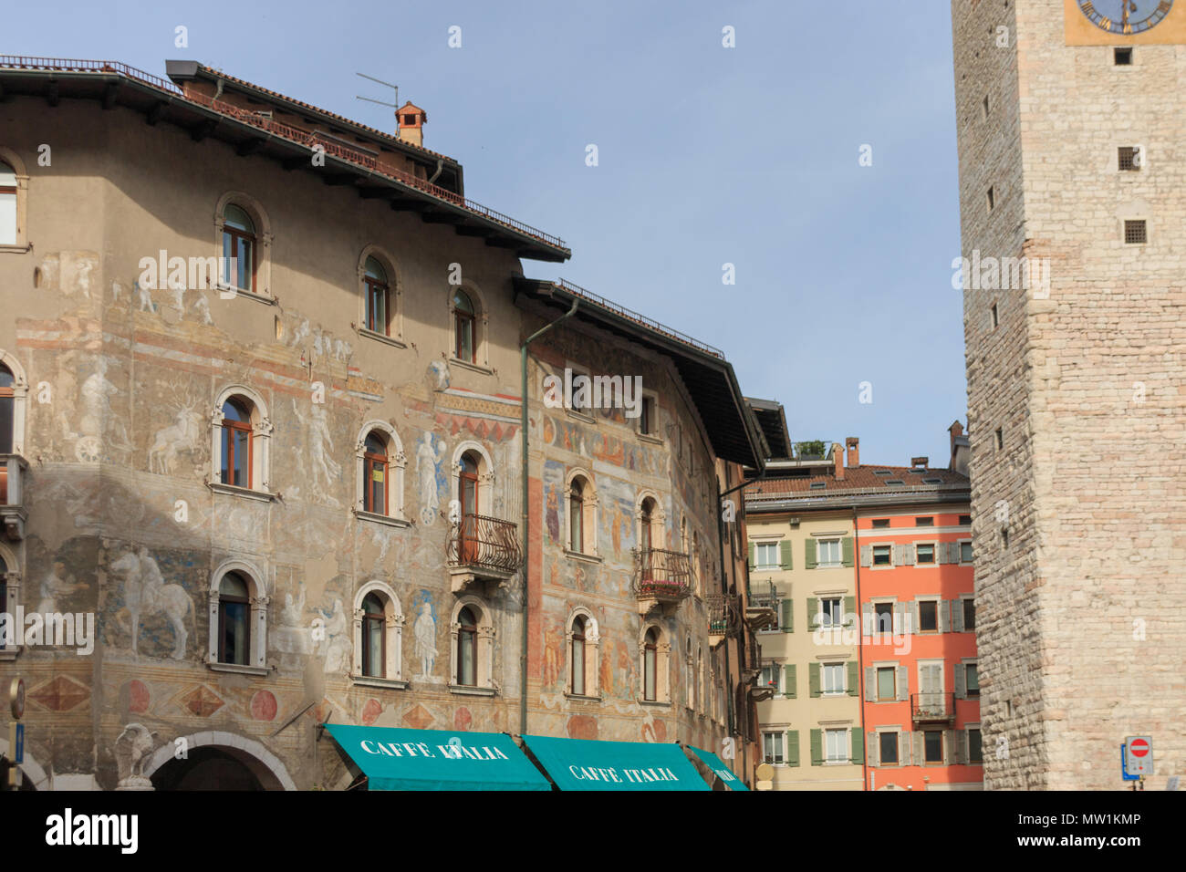 Trento, Italy – May 24, 2017: Case Cazuffi-Rella at Piazza Duomo in Trento, Italy. The palazzo from 16th Century with its famous frescoes by Renaissan Stock Photo