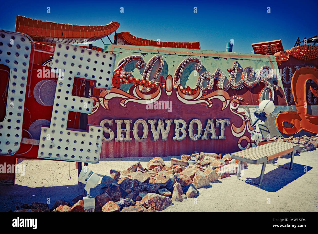 Las Vegas  Neon Boneyard Museum exhibits old neon signs removed from buildings with history and the stories of the past. Stock Photo