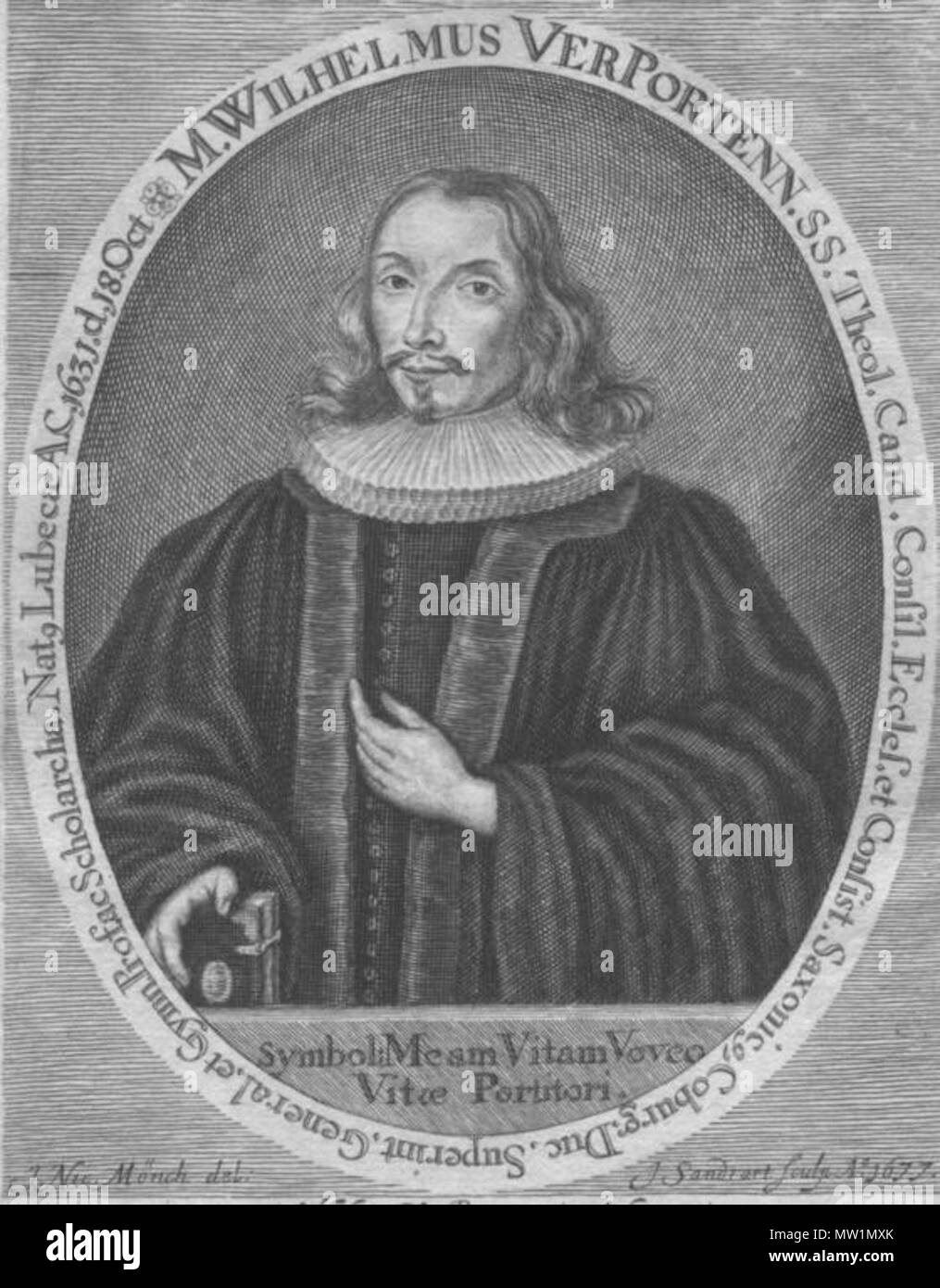 . Deutsch: Porträtkupferstich w:de:Wilhelm Verpoorten . 1677. Mönch, J. Nic. <Zeichner>; o. J. - Sandrart, J. [von] <Stecher>; 1677 629 VerpoortenWB5372 Stock Photo