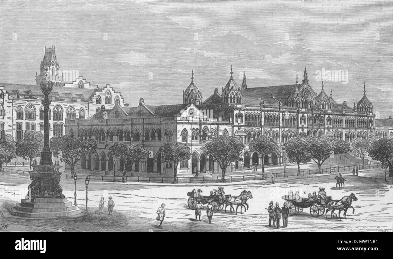 . English: 'The David Sassoon Building for Elphinstone High School, Bombay,' from the Illustrated London News, 1880 Source: ebay, June 2009 . 1880. Illustrated London News 594 The David Sassoon Building for Elphinstone High School, Bombay Stock Photo