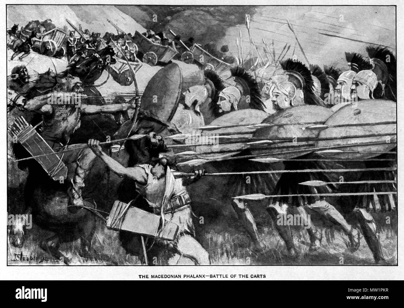 Alexander old drawings . This file is lacking author information. 597 The  Macedonian phalanx counter-attacks during the battle of the carts Stock  Photo - Alamy
