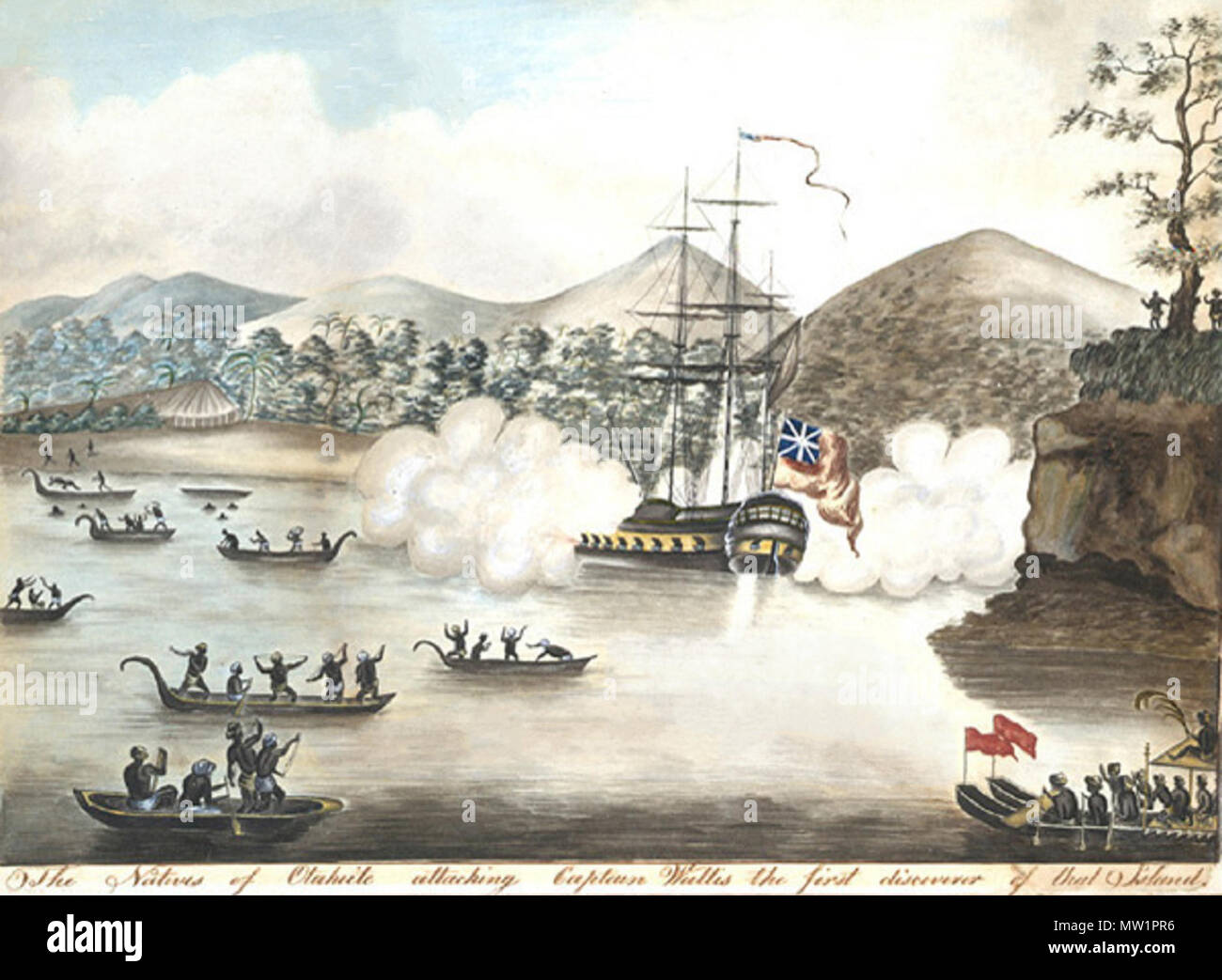 . The Natives of Otaheite Attacking Captain Wallis the First Discoverer of That Island by an unknown artist . 12 September 2011, 01:36 (UTC).  The Natives of Otaheite Attacking Captain Wallis the First Discoverer of That Island.jpg: Unknown derivative work: Materialscientist (talk) 597 The Natives of Otaheite Attacking Captain Wallis retouched Stock Photo