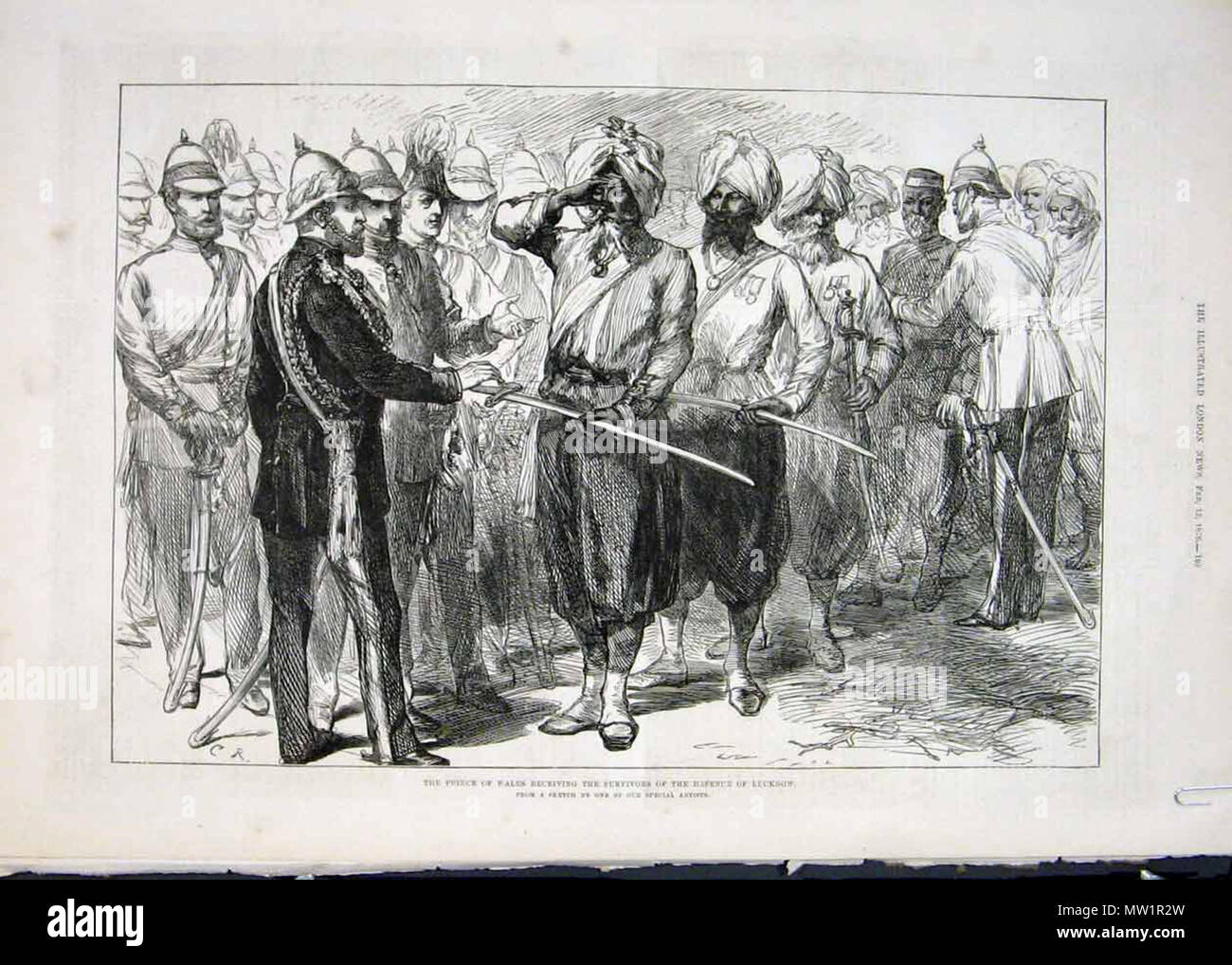 . English: The Prince of Wales honors loyal veterans of the siege of Lucknow; from the Illustrated London News, 1876 . 1876. Illustrated London News 598 The Prince of Wales - Lucknow Stock Photo