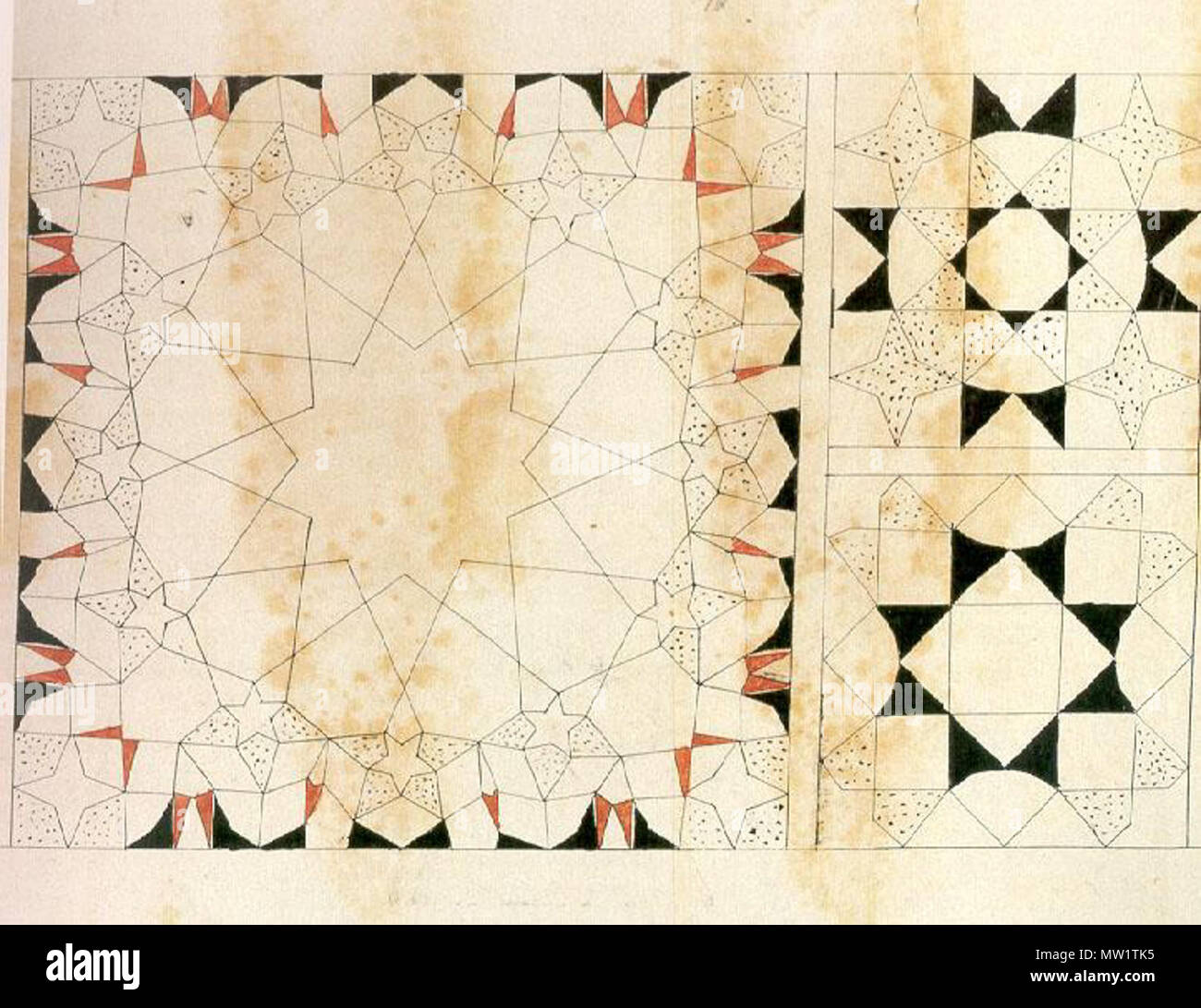 . English: Panel from the Topkapi Scroll. Left, fan-shaped muqarnas ...