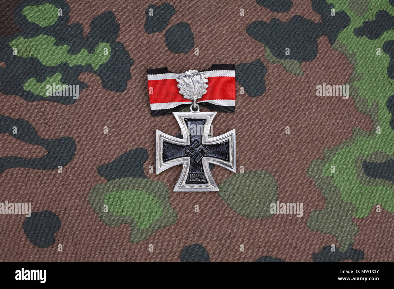 nazi award Knight's Cross of the Iron Cross on SS camouflage uniform