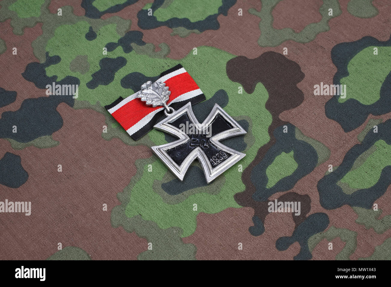 nazi award - Knight's Cross of the Iron Cross on SS camouflage uniform Stock Photo