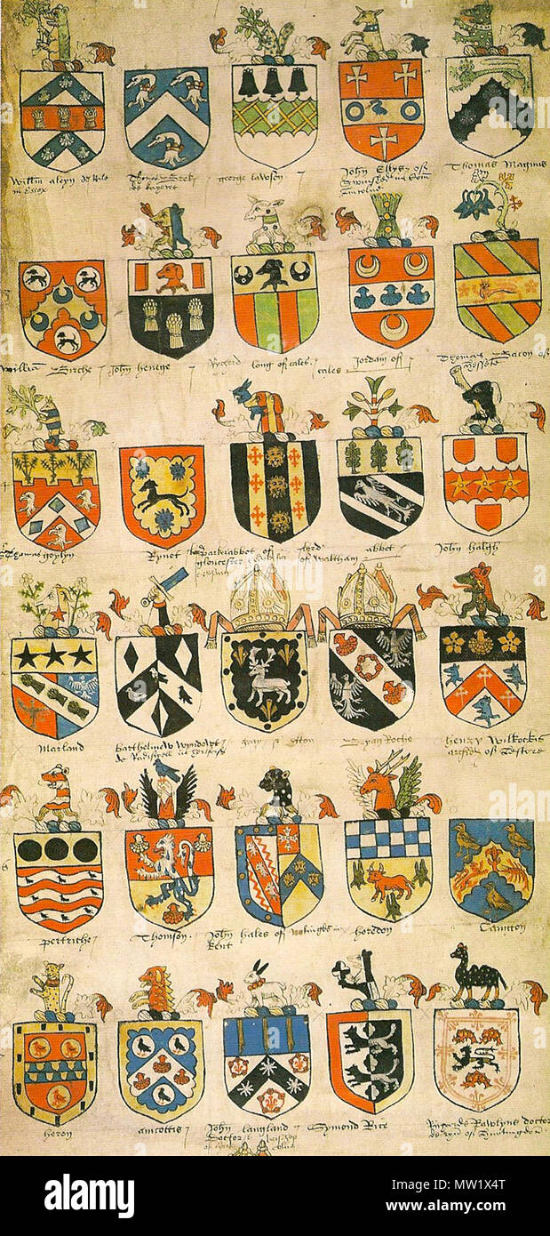 . English: Roll of grants of arms and crests of circa 1528 by Sir ...