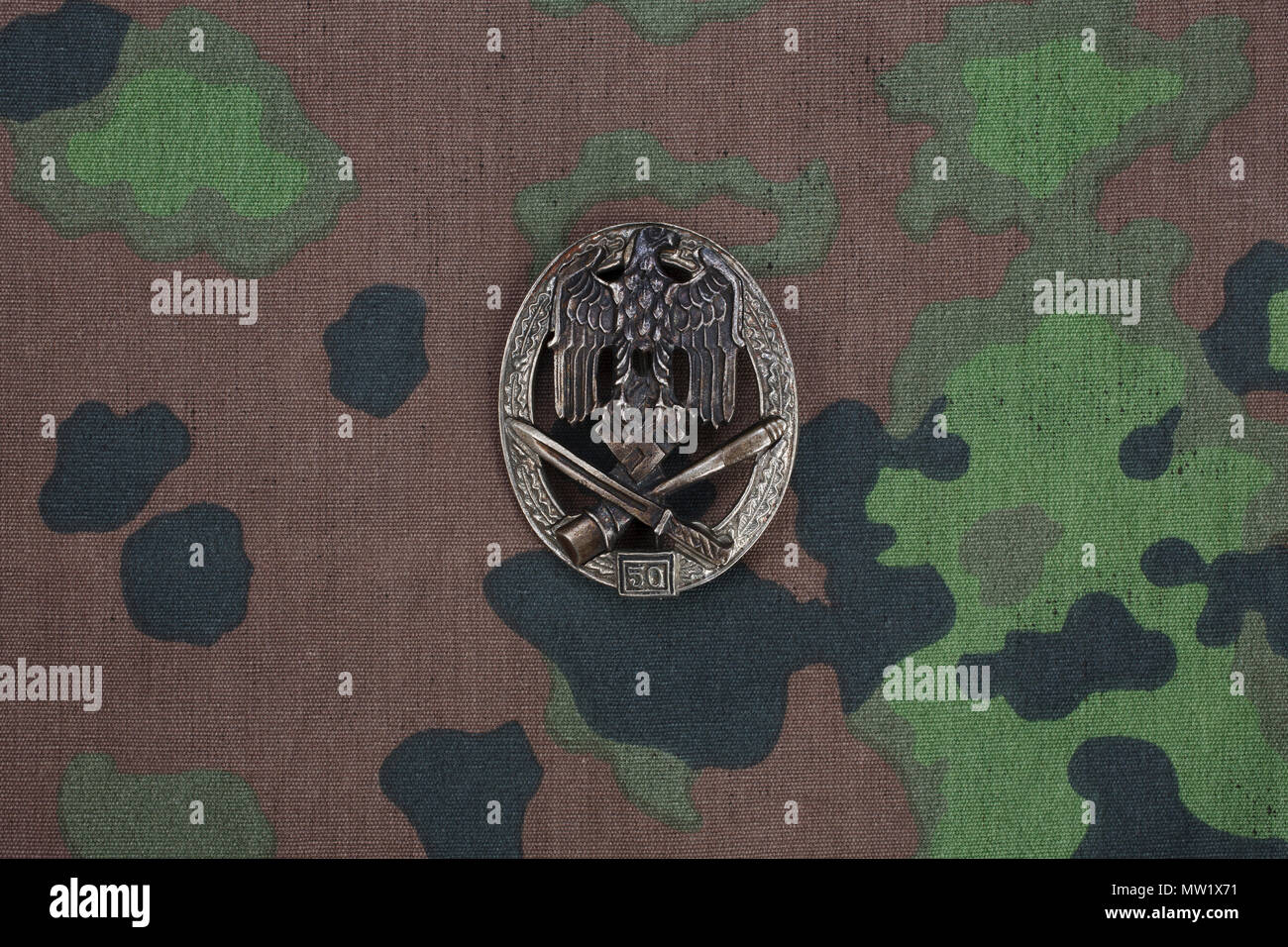 General Assault Badge - german nazi award on SS camouflage uniform Stock Photo