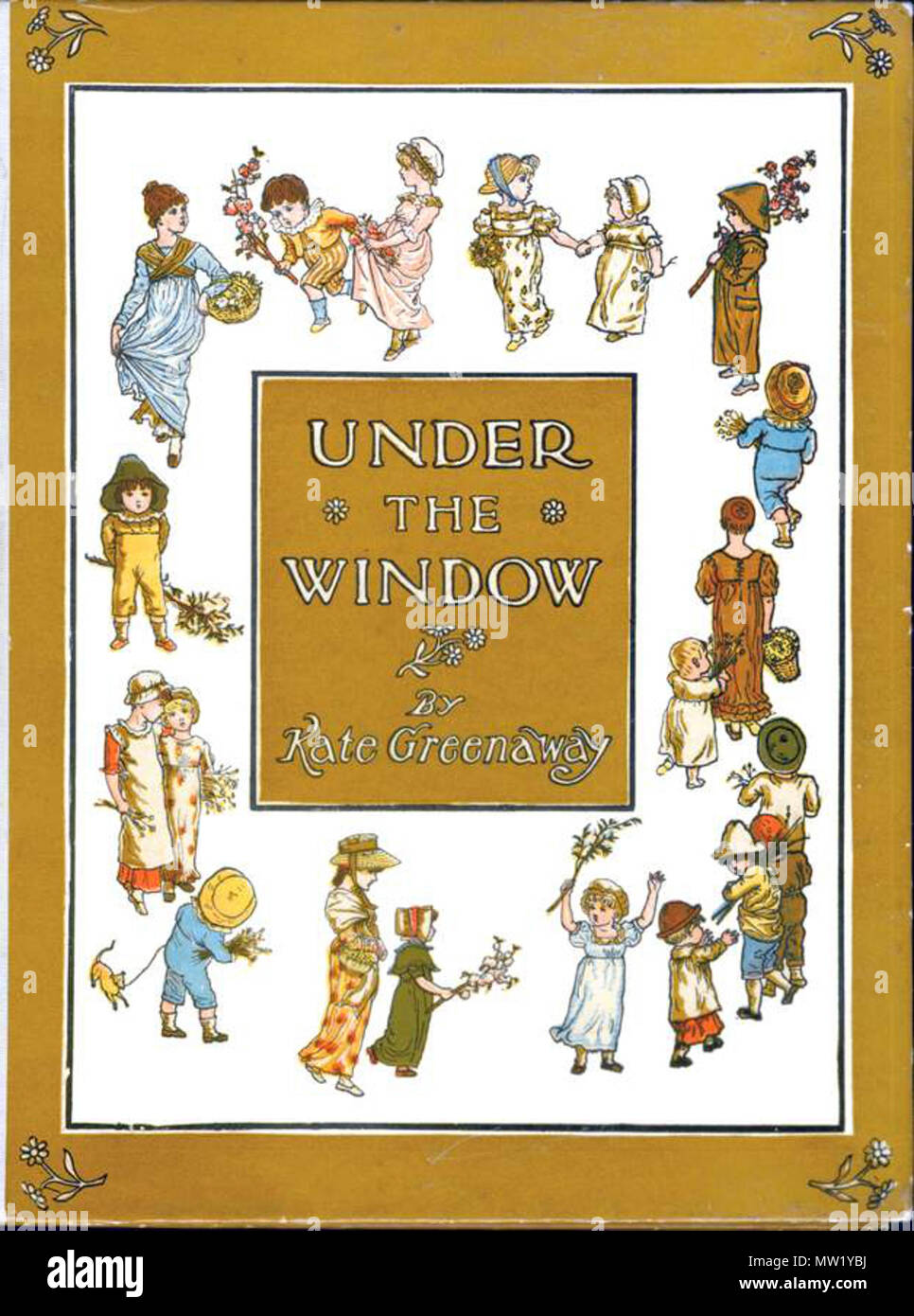 . English: Cover of Under the Window: Pictures & Rhymes for Children illustrated by Kate Greenaway, engraved by Edmund Evans. 1879. Edmund Evans/Kate Greenaway 620 Under the Window cover Stock Photo